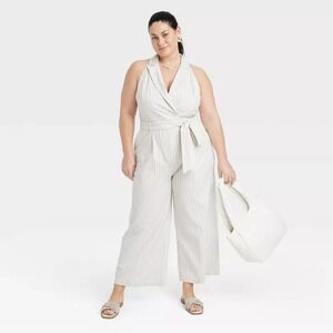 Women's Tailored Maxi Jumpsuit - a New Day™ Cream Striped XXL